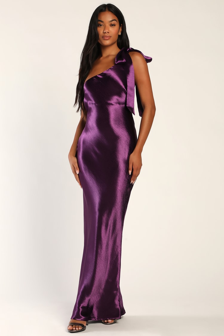 Purple Maxi Dress - Purple Satin Dress - One-Shoulder Maxi Dress - Lulus