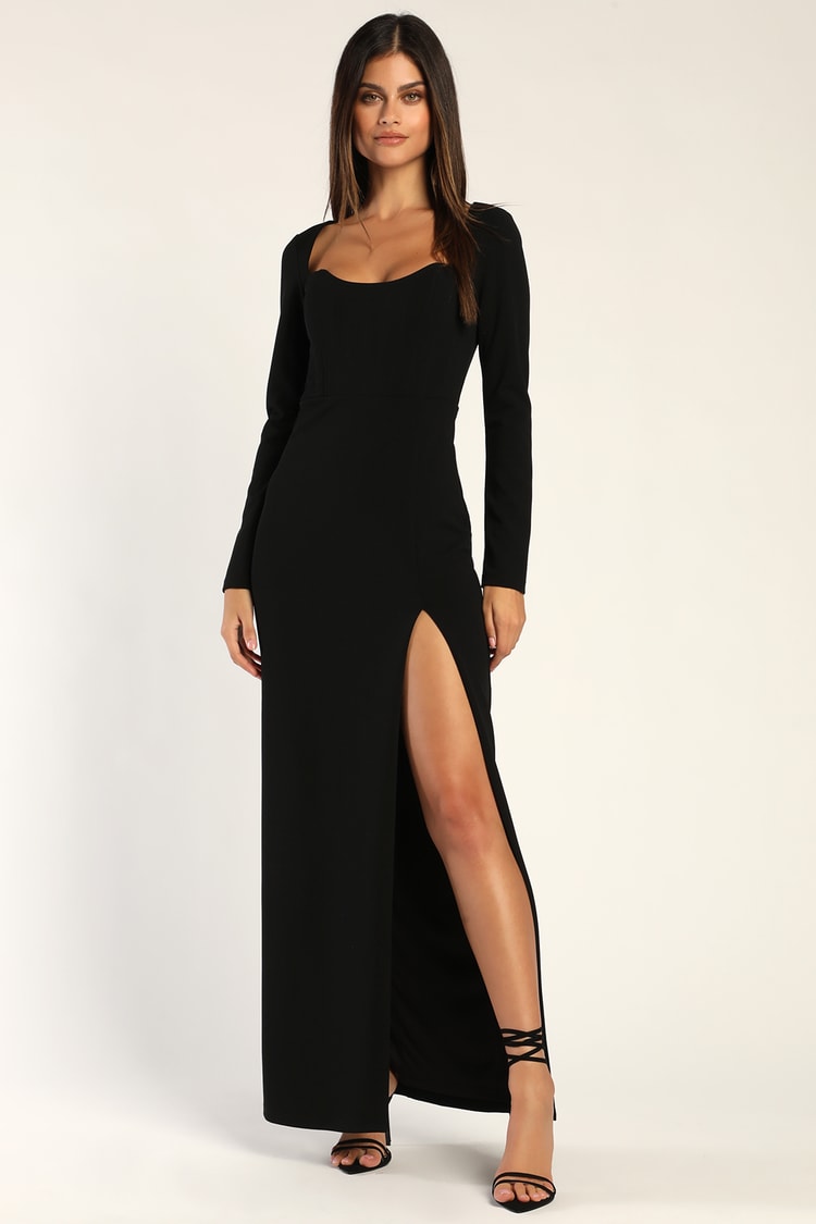 Glamorous Sweetheart Black Long Sleeve Maxi Dress