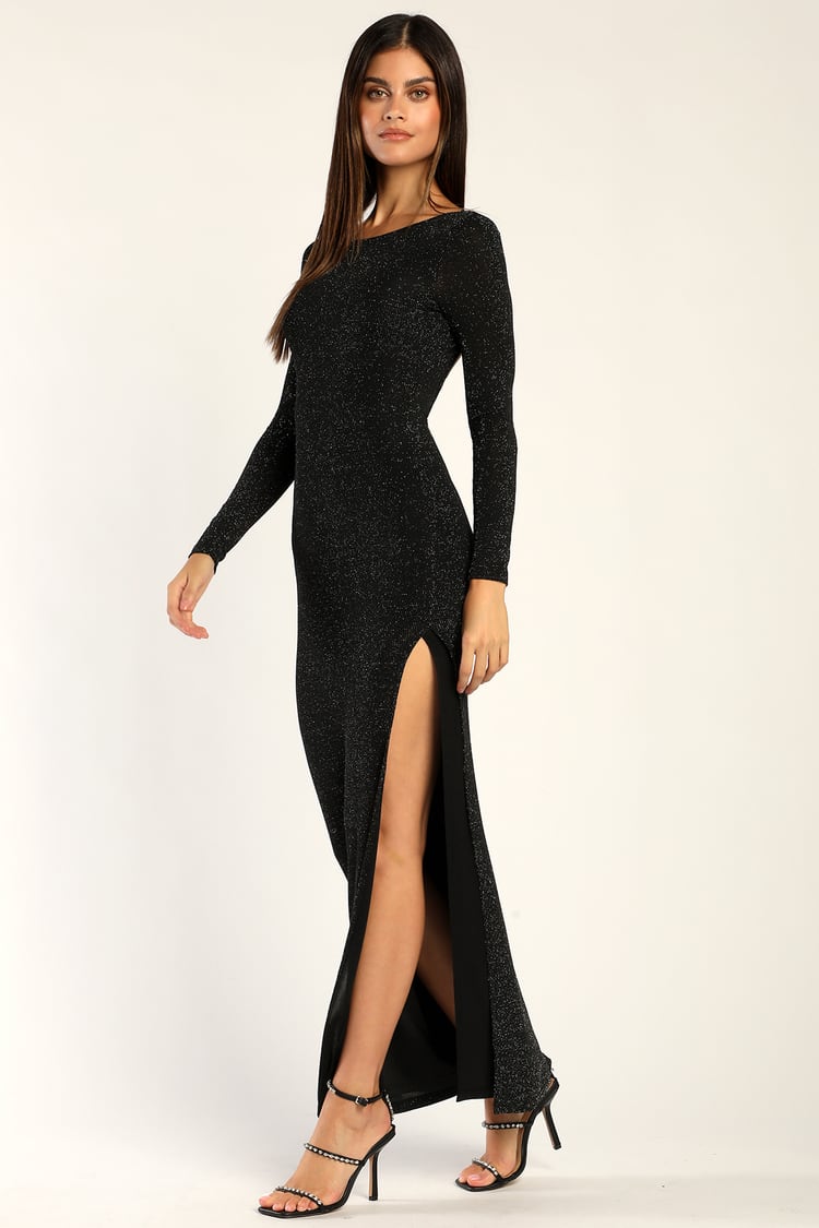 Black Lurex Dress - Backless Maxi Dress - Bodycon Lurex Dress - Lulus