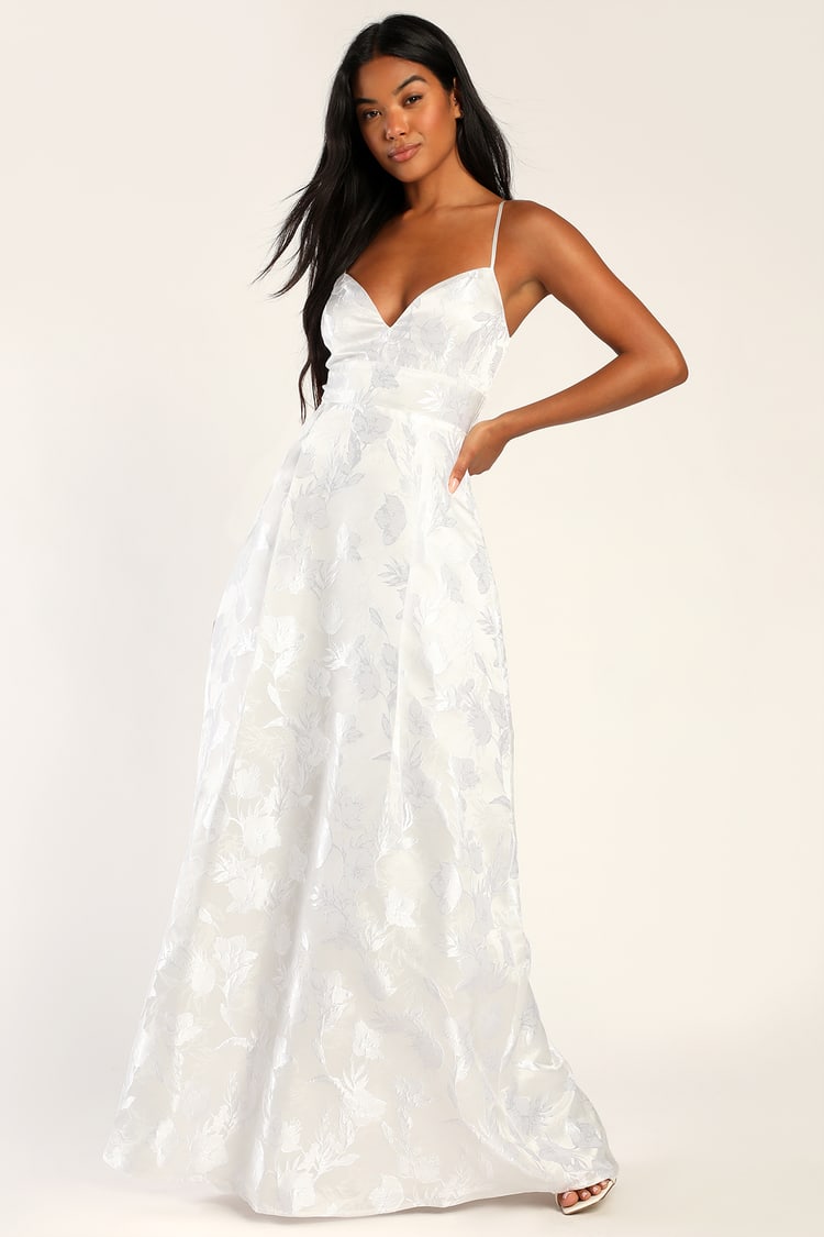 Gorgeous White Dress - Jacquard Maxi Dress - A-Line Maxi Dress - Lulus