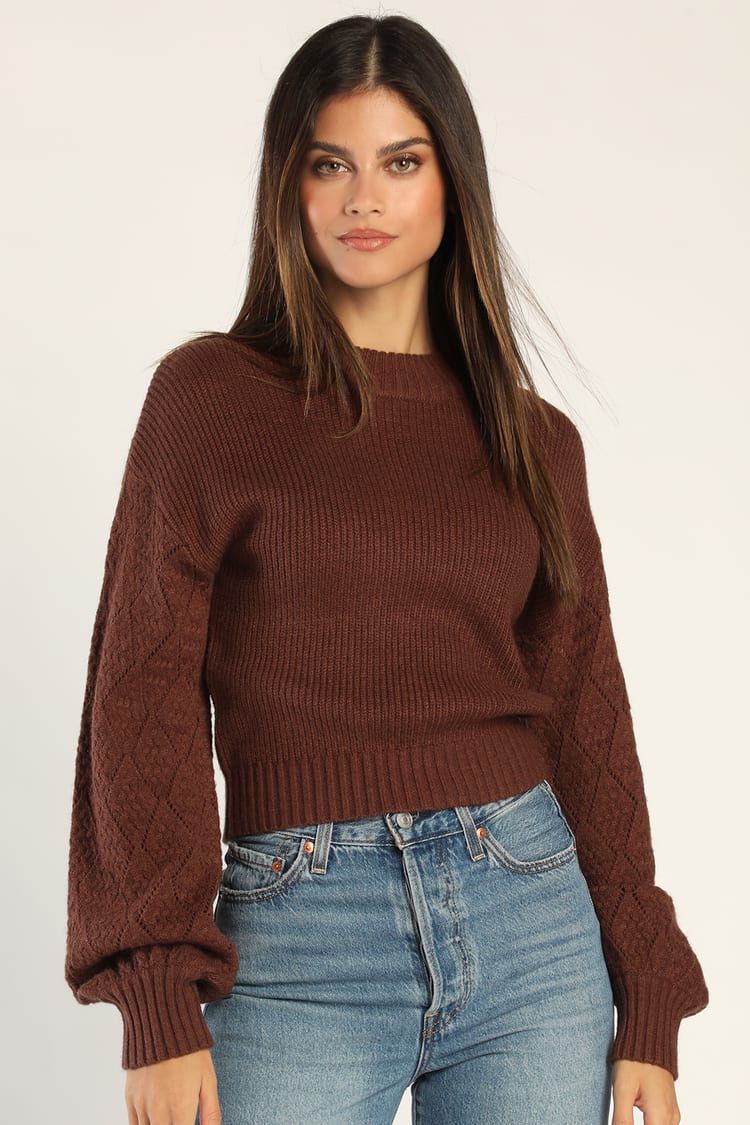 Chocolate Brown Sweater - Long Sleeve Sweater - Cropped Sweater - Lulus