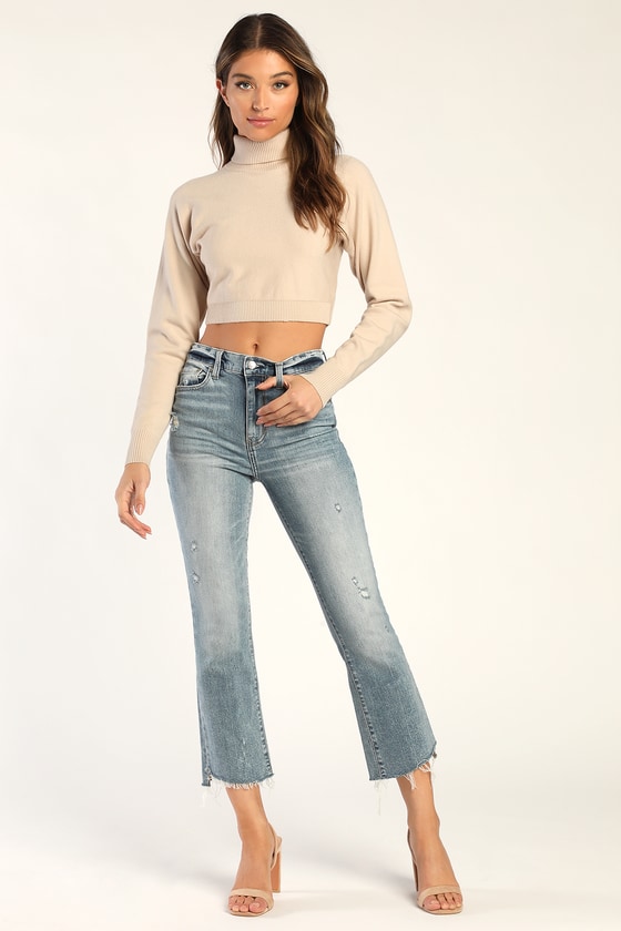 Daze Shy Girl - Light Wash Distressed Jeans - Cropped Flare Jeans - Lulus