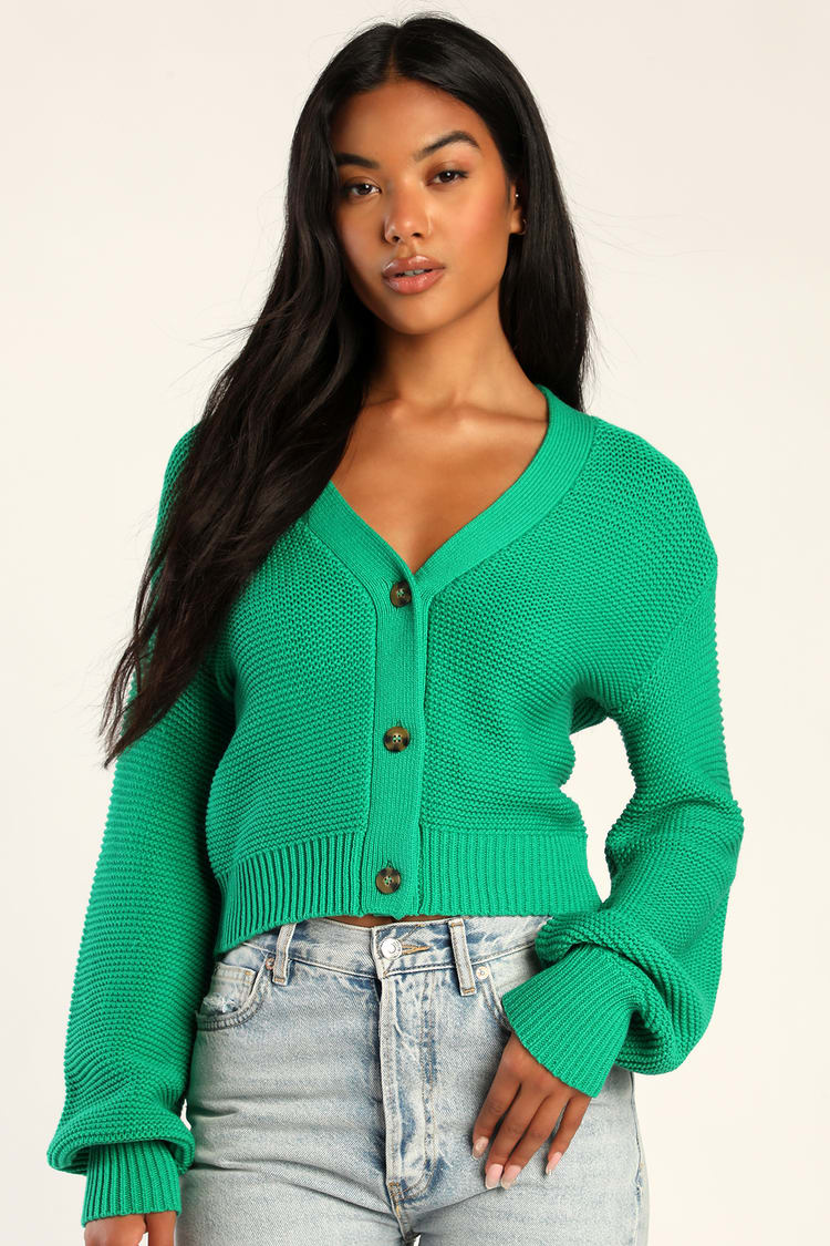 Green Knit Cardigan - Button-Front Sweater - Cropped Cardigan - Lulus