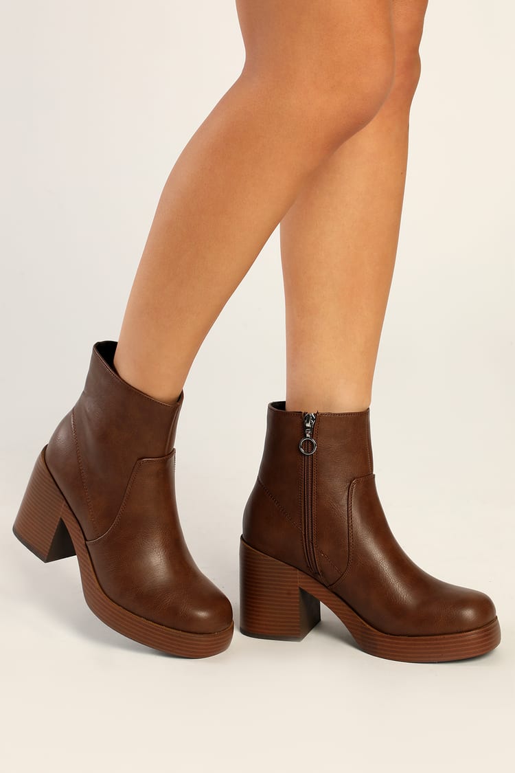 Dirty Laundry Groovy - Brown Ankle Boots - Faux Leather Boots - Lulus