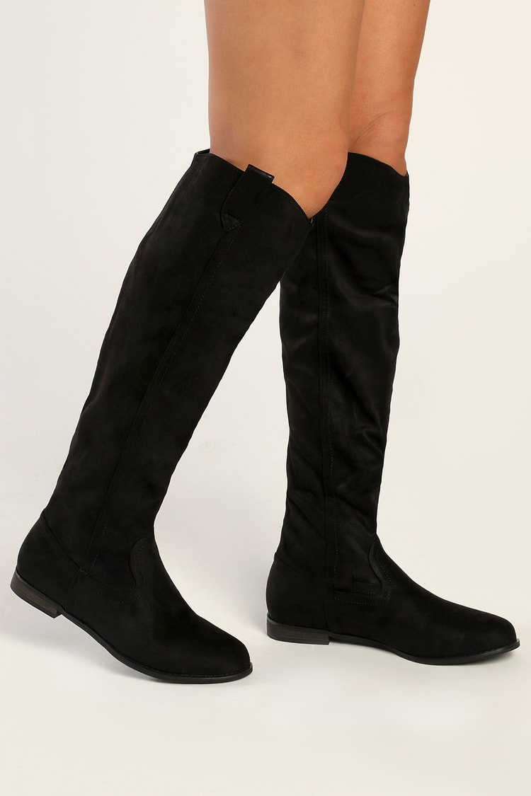 Black Suede Boots - Knee-High Boots - Slouchy Black Boots - Lulus