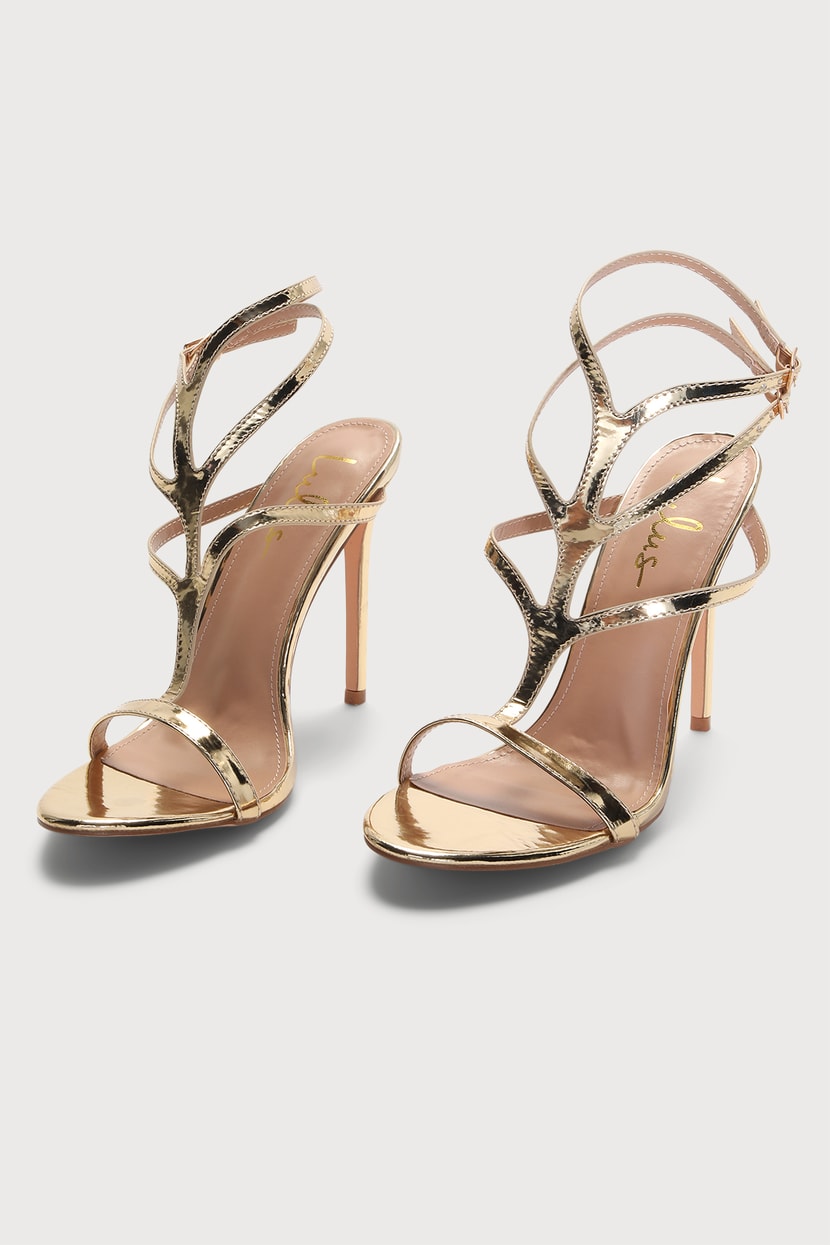 Women's Strappy Ankle High Heel Sandals Rose Gold Color 