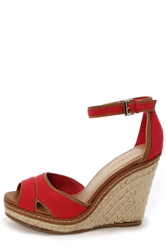 Bamboo Pinot 08 Red Canvas Peep Toe Wedge Sandals - $34.00 - Lulus
