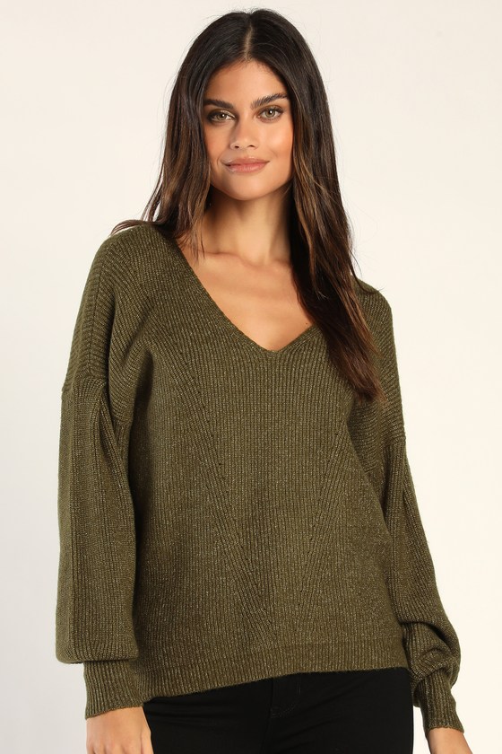 Olive Green Sweater Pullover Heathered Pullover Sweater Lulus   9547801 1924936 