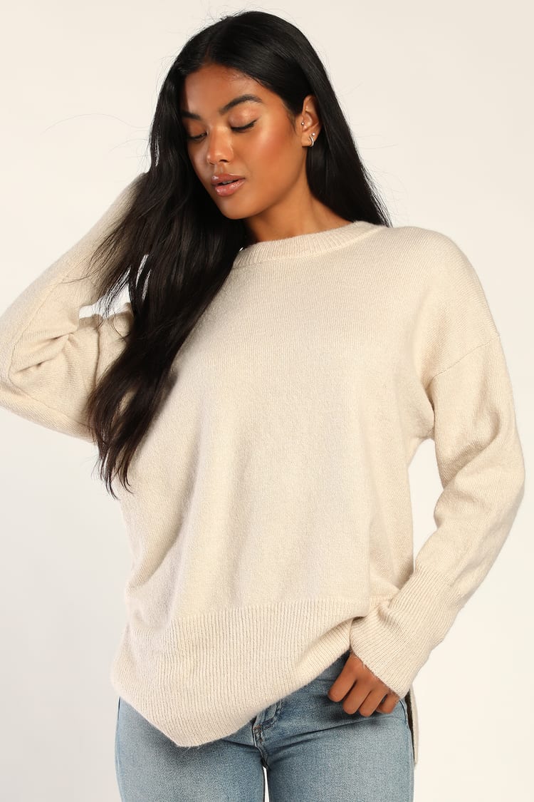 Ivory Pullover Sweater - Oversized Sweater - Crew Neck Sweater - Lulus