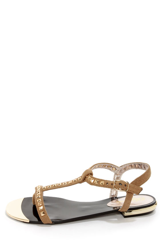 Paprika Ramada Light Taupe Suede Studded T-Strap Thong Sandals - $26.00 ...