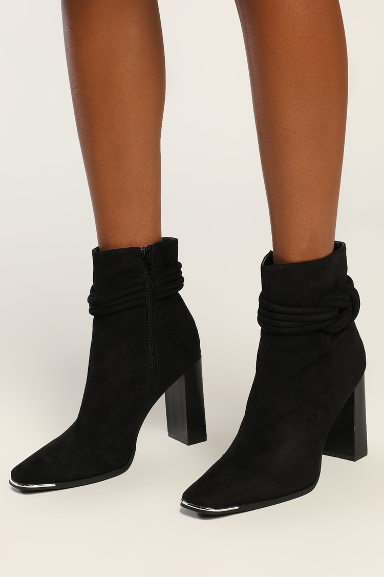 Black Ankle Boots - Knotted Boots - Black Faux Suede Boots - Lulus