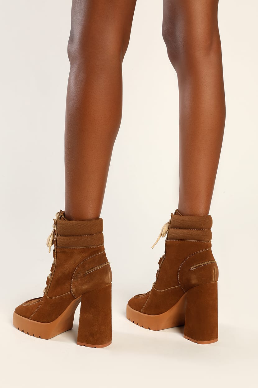 Schutz Fillipa Booties - Brown Suede Boots - Lace-Up Ankle Boots - Lulus