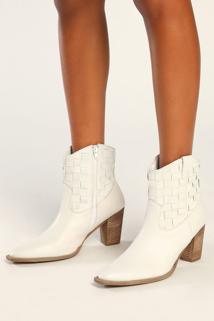 White Western Booties - Genuine Leather Boots - White Ankle Boots - Lulus