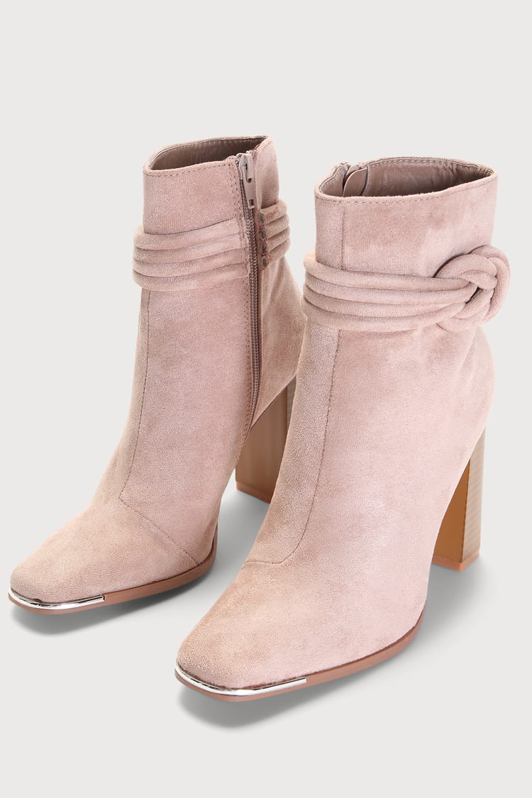 Beige Ankle Boots - Knotted Boots - Beige Faux Suede Boots - Lulus