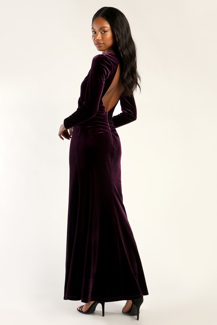 Purple Velvet Dress - Long Sleeve Velvet Dress - Backless Maxi - Lulus