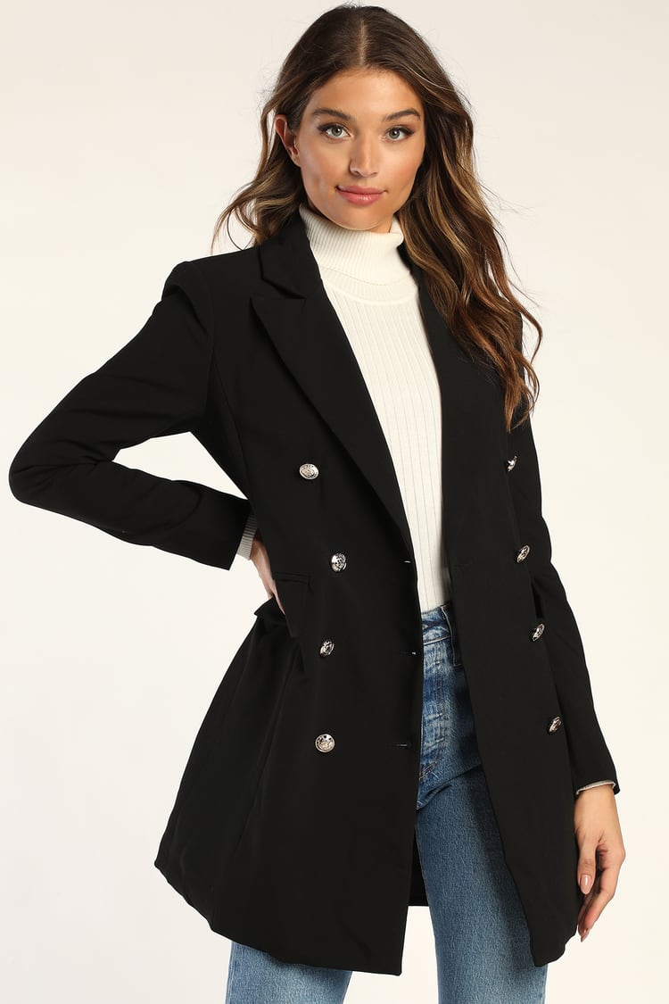 Black Double-Breasted Coat - Military Coat - Black Blazer Dress - Lulus