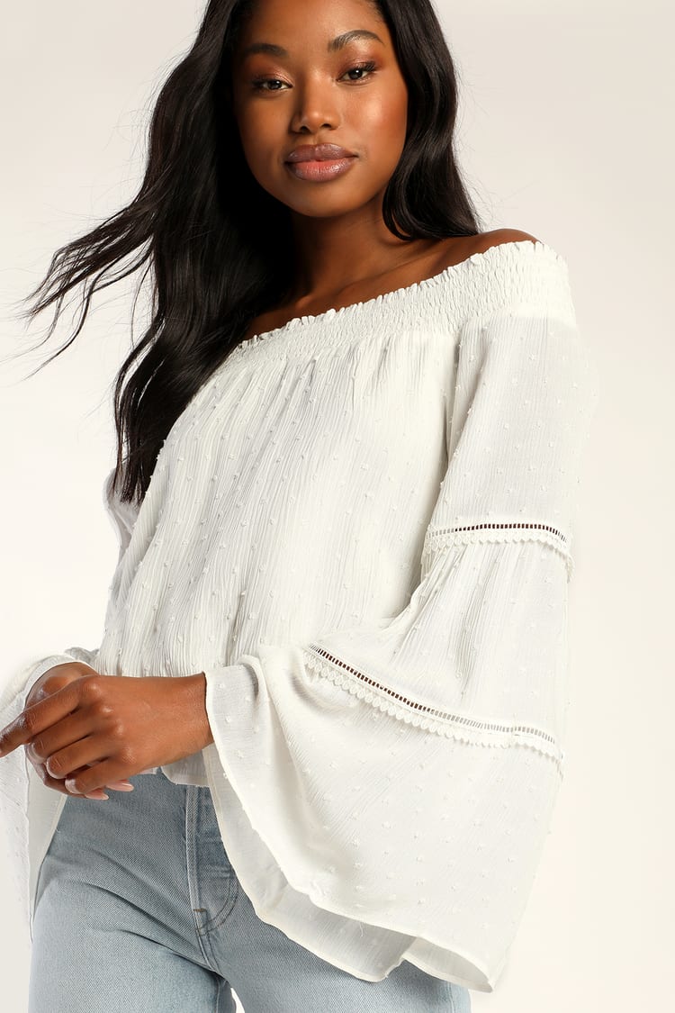 Off-the-Shoulder Top Lace Top - Bell Sleeve Top Lulus