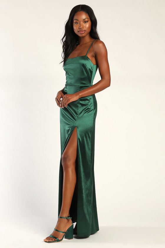 Emerald Green Gown - Satin Maxi Dress - Green Bridesmaid Dress - Lulus