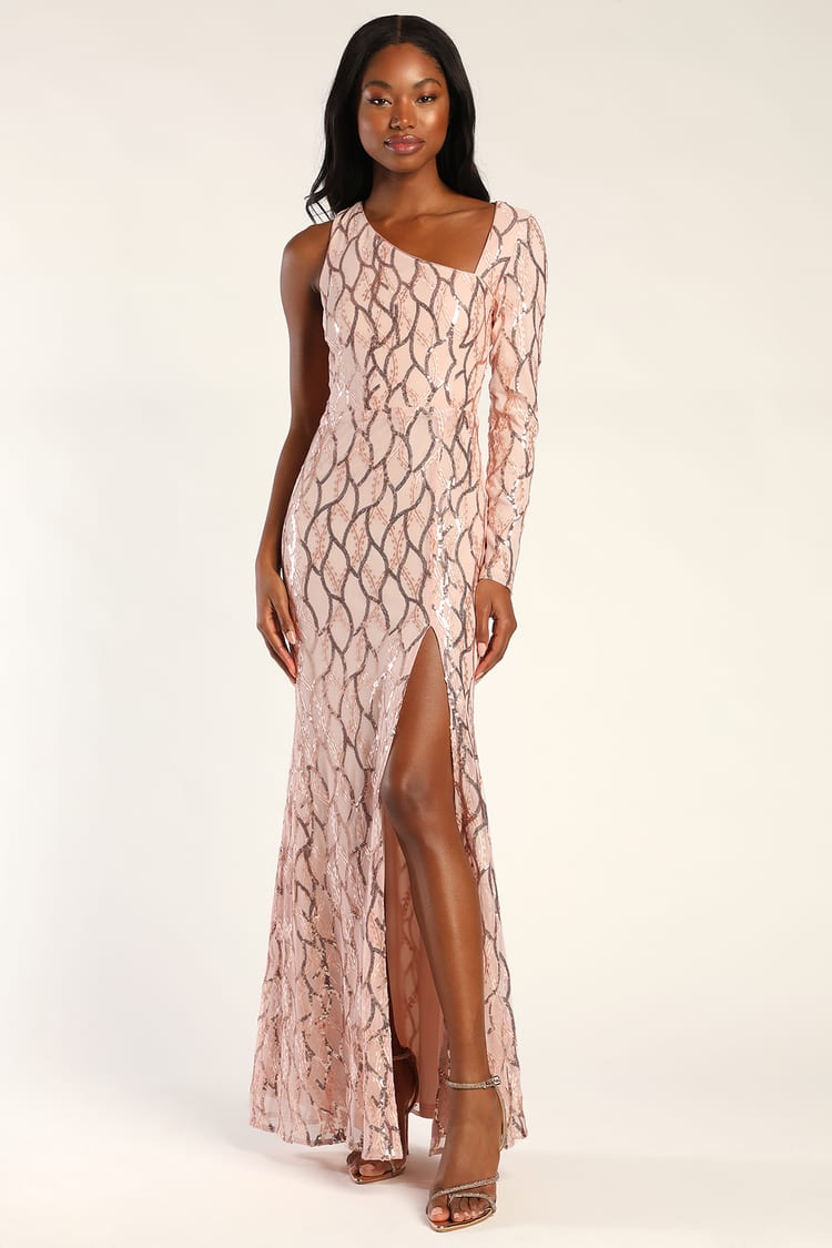 Blush Pink Dress - Mermaid Maxi Dress - Asymmetrical Maxi Dress - Lulus
