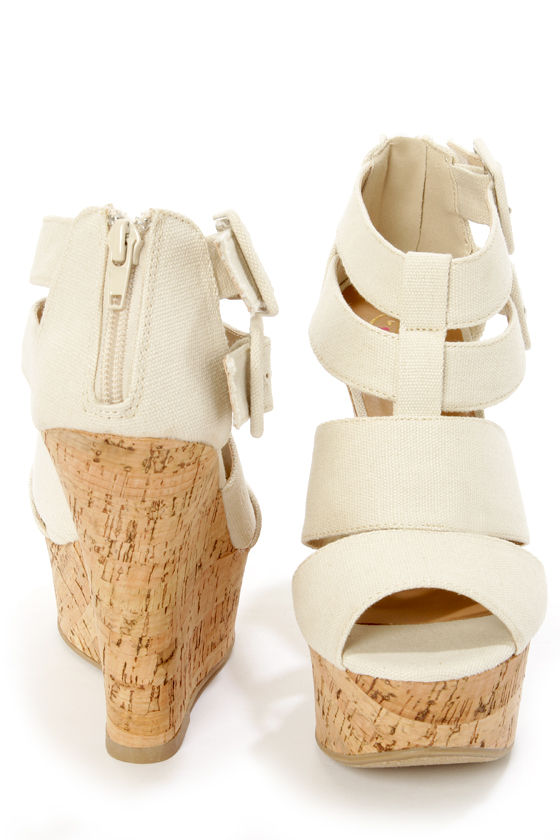 beige peep toe wedges