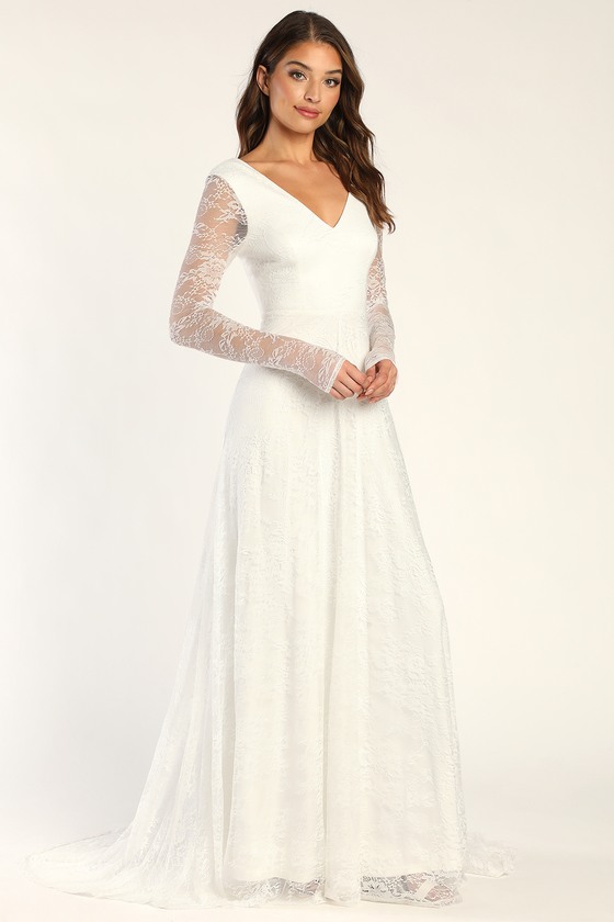 White Lace Maxi Dress Long Sleeve Gown Lace Bridal Gown Lulus 0085