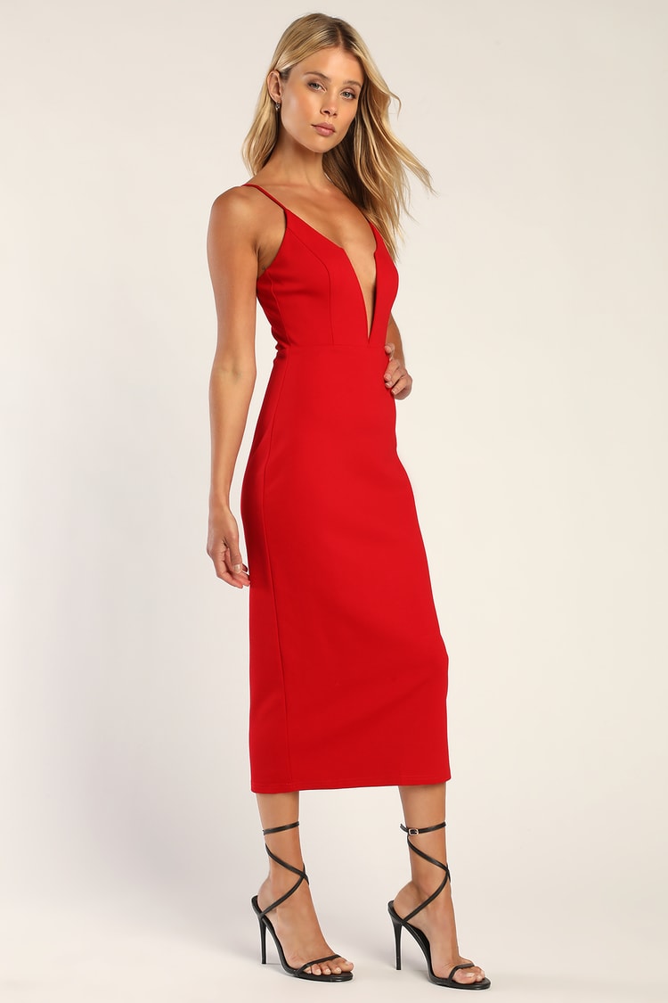 Red on Style Red One-Shoulder Bodycon Midi Dress | Womens | X-Small (Available in S, M, L, XL) | Lulus | Stretchy Fabric