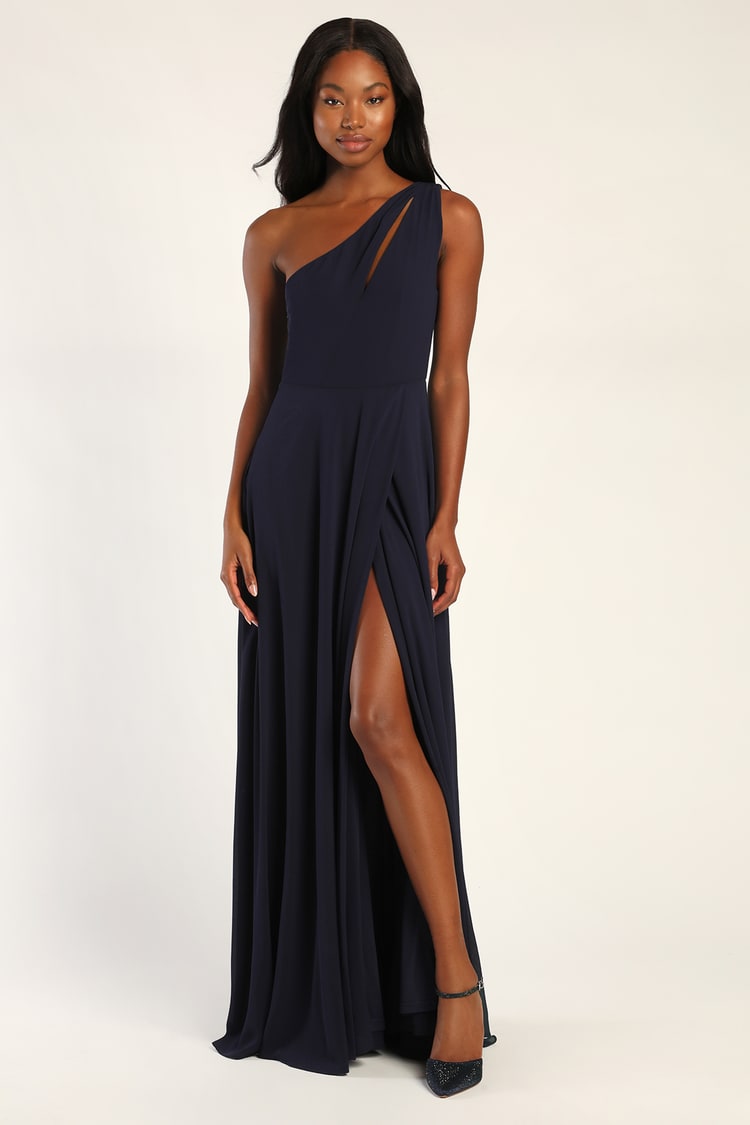 Navy Blue Maxi Dress - One-Shoulder Dress - Cutout Maxi Dress - Lulus
