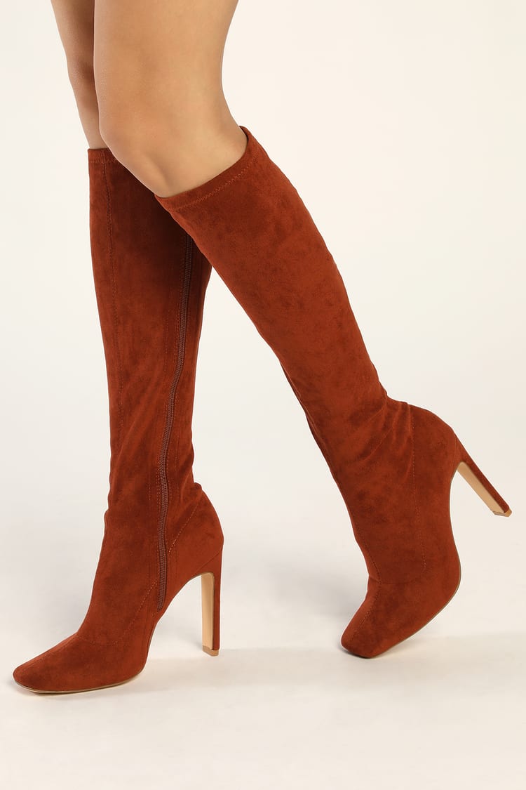 Rust Red Boots - Faux Suede High Heel Boots - Knee-High Boots - Lulus