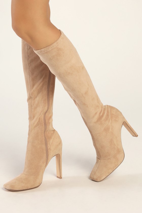 Light Nude Boots - Faux Suede High Heel Boots - Knee-High Boots - Lulus