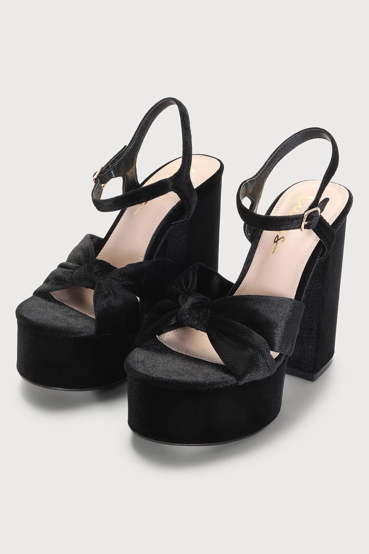 Black Velvet High Heels - Black Platform Heels - 70s Trend - Lulus