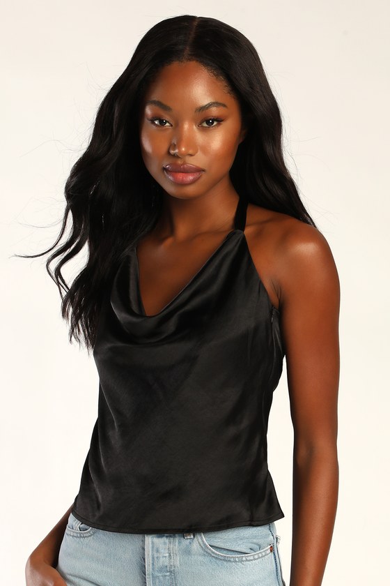 Black Brushed Top - Satin Top - Cowl Neck Top - Satin Tank Top - Lulus