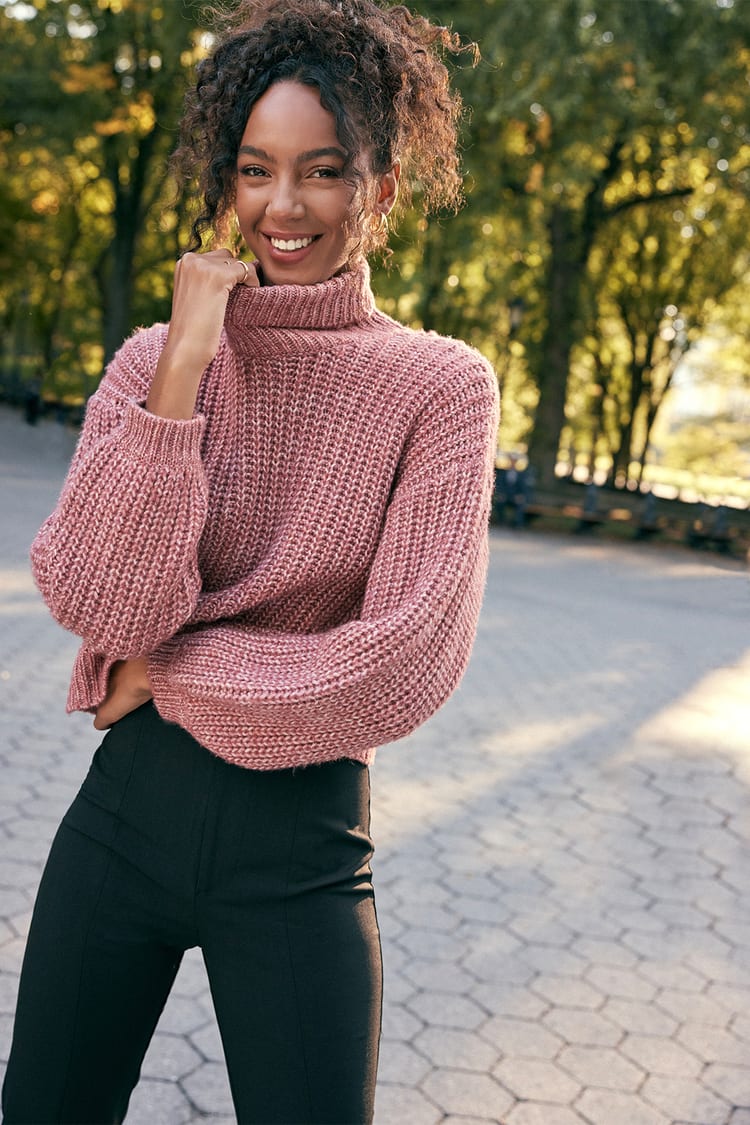 Rusty Rose Sweater - Pink Pullover Sweater - Turtleneck Pullover - Lulus
