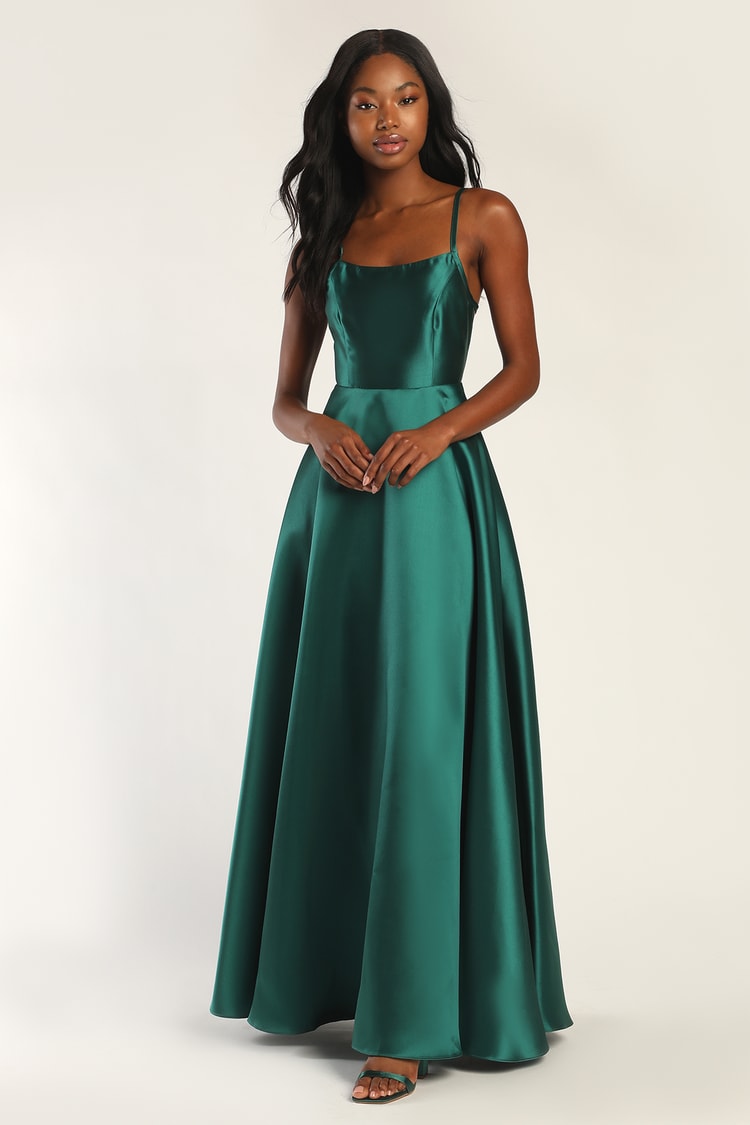 Emerald Green Maxi Dress - Taffeta Gown - Backless A-Line Dress - Lulus