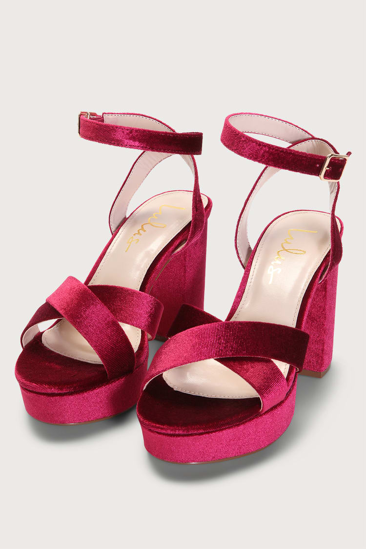 Burgundy Ankle Strap Heels - Platform Heels - Red Velvet Heels - Lulus