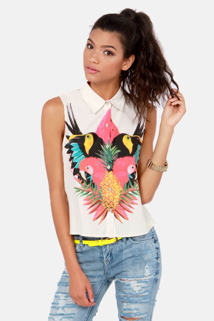 Insight Tropico Shirt - Cream Top - Tropical Print Top - $60.50 - Lulus