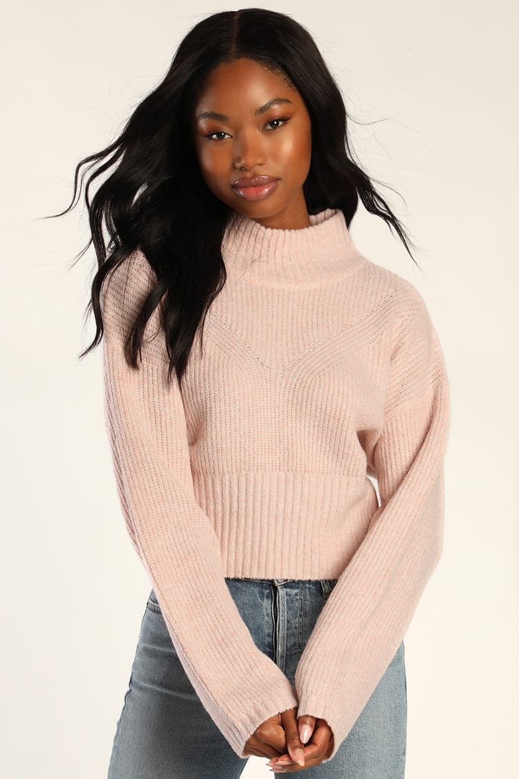 Light Pink Sweater - Mock Neck Sweater - Cropped Sweater - Lulus
