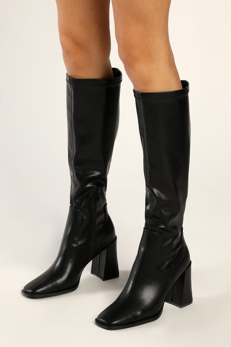Black Boots - Faux Leather Knee-High Boots - High Heel Boots - Lulus
