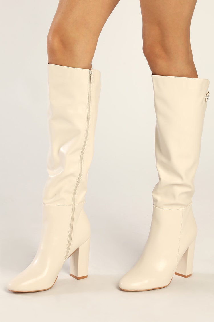 Bone Boots - Knee-High Boots - Faux Leather Boots - White Boots - Lulus