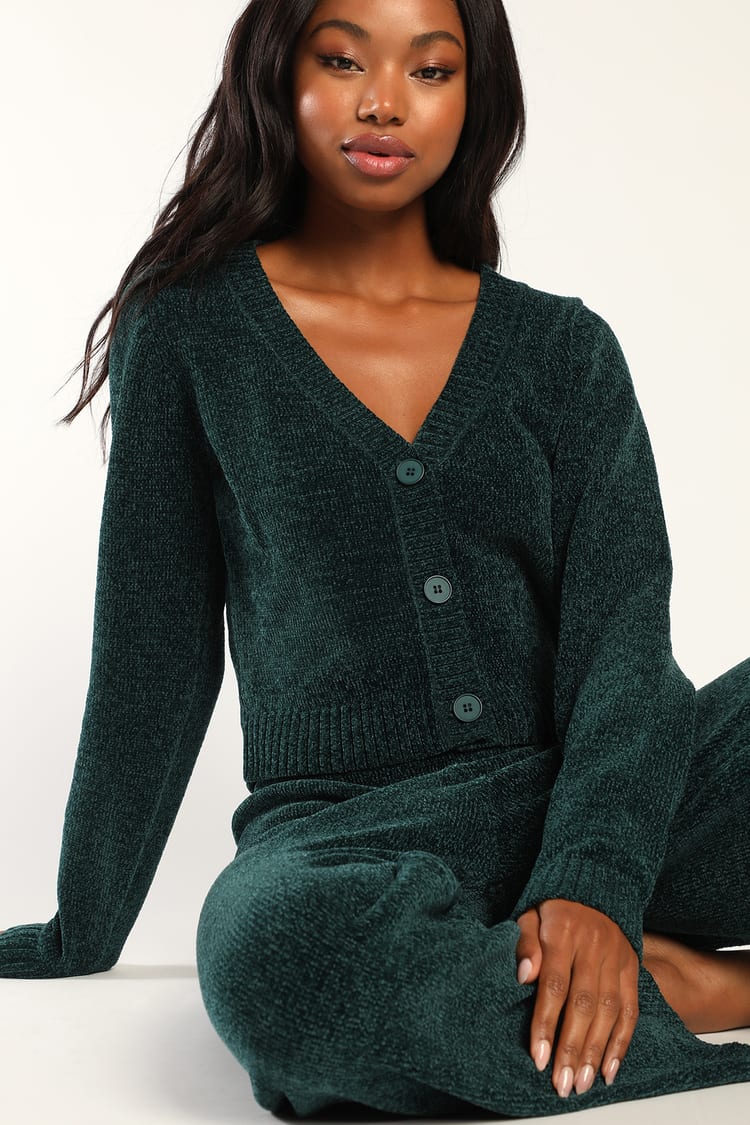 Emerald Green Knit Cardigan - Button-Up Lounge Top - Chenille Top - Lulus