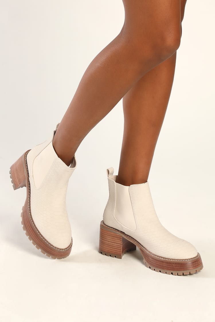 MIA Alejandro Ivory Boots - Snake-Embossed Boots - Chelsea Boots - Lulus