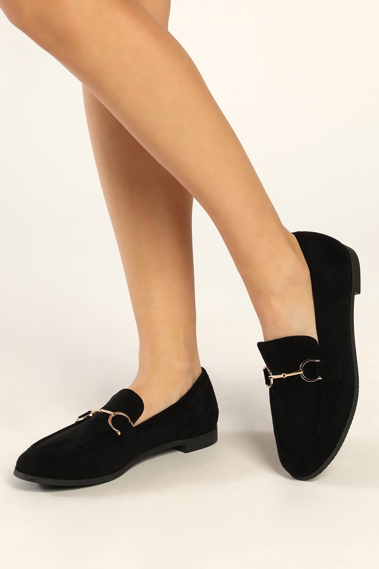 Black Loafers - Faux Suede Loafers - Chain Loafers - Horsebit - Lulus