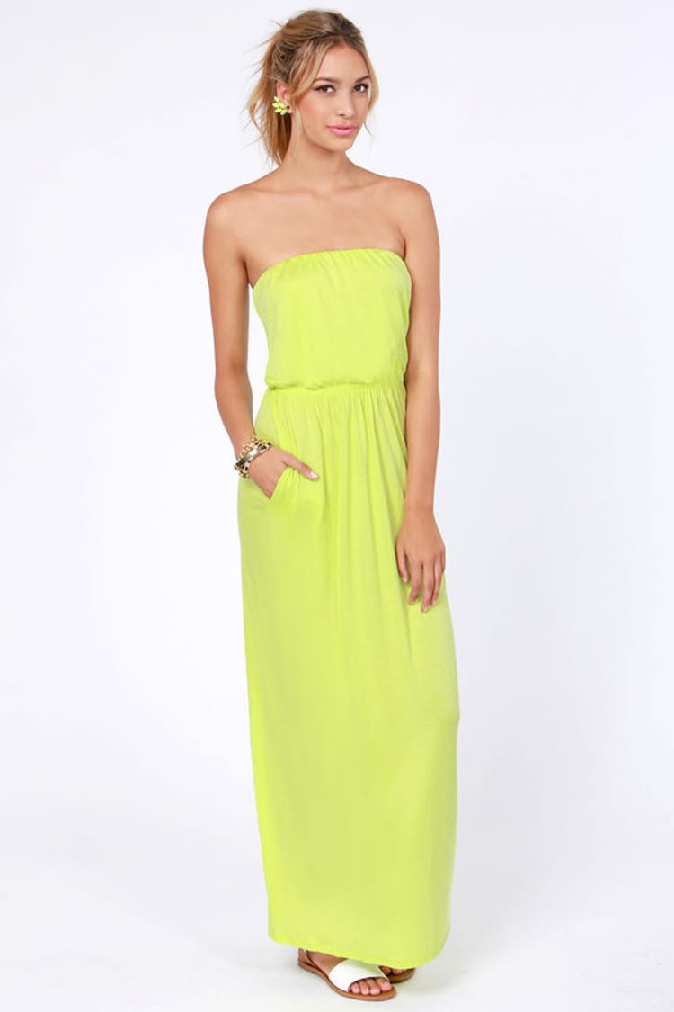 Cute Highlighter Yellow Dress - Maxi Dress - Strapless Dress - $41.00 -  Lulus