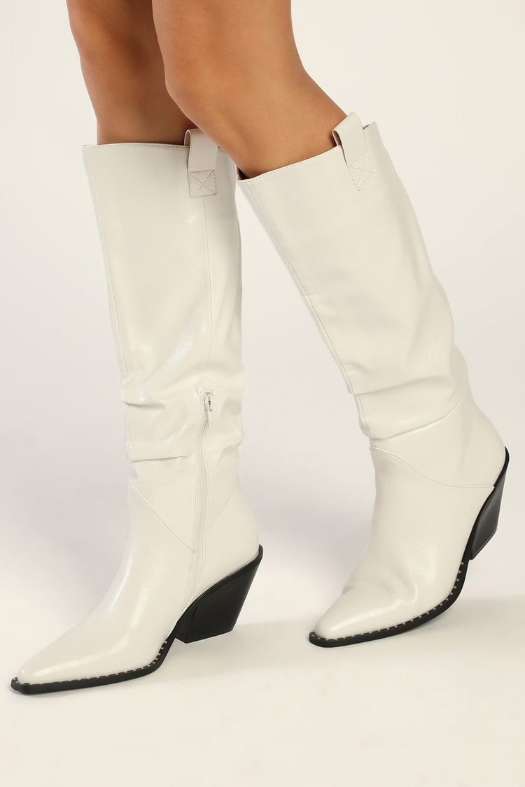 White Knee-High Boots - Western-Style Boots - Faux Leather Boots - Lulus