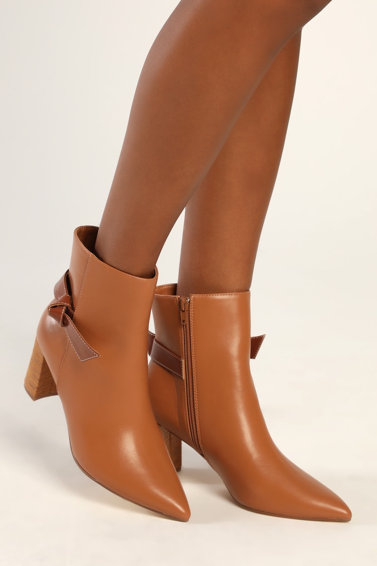 Tan Ankle Boots - Tan Pointed-Toe Boots - Faux Leather Boots - Lulus