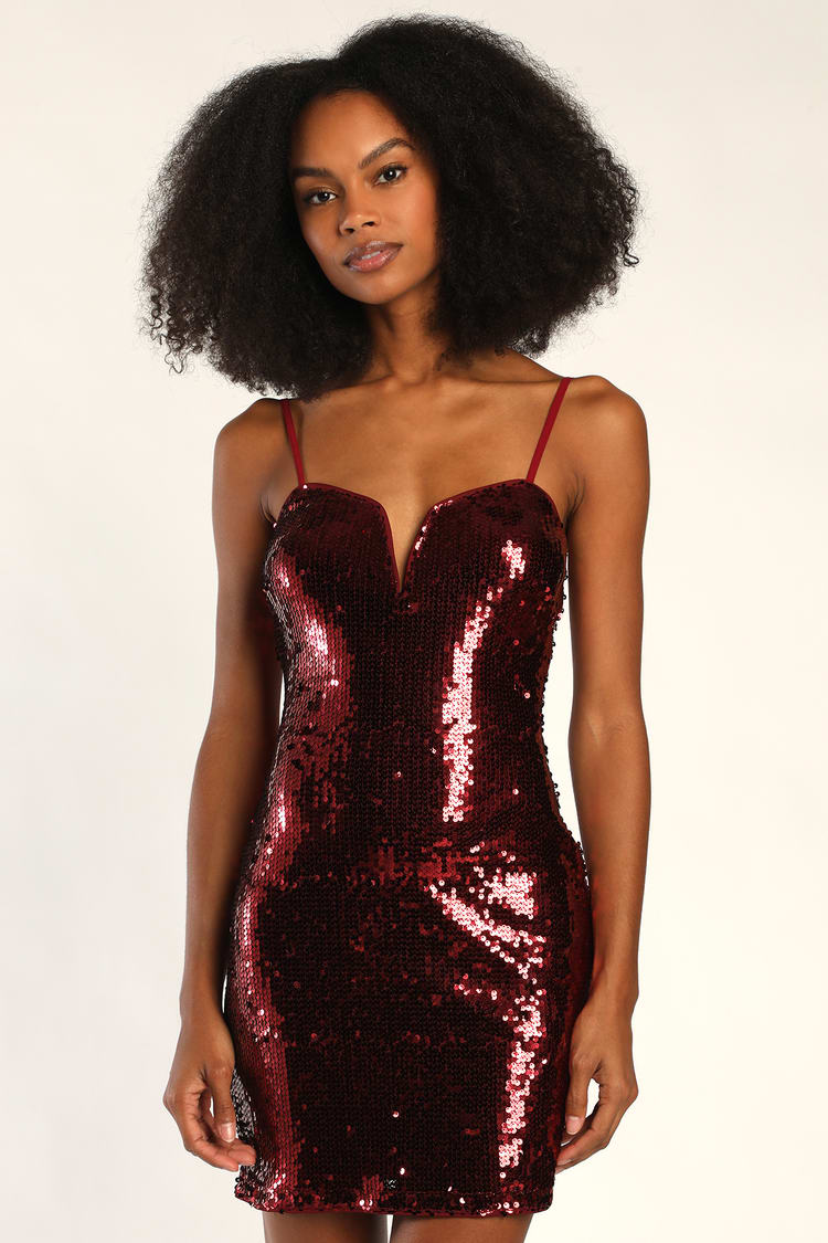 Red Sequin Mini Dress - Sequin Dress - Bodycon Mini Dress - Lulus