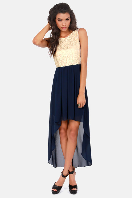 Pretty Cream Dress - Navy Blue Dress - Lace Dress - $51.00 - Lulus