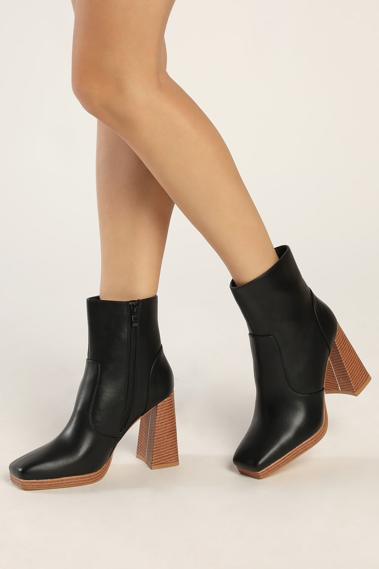 Square Toe Boots - Ankle Boots - Platform Boots - Black Boots - Lulus