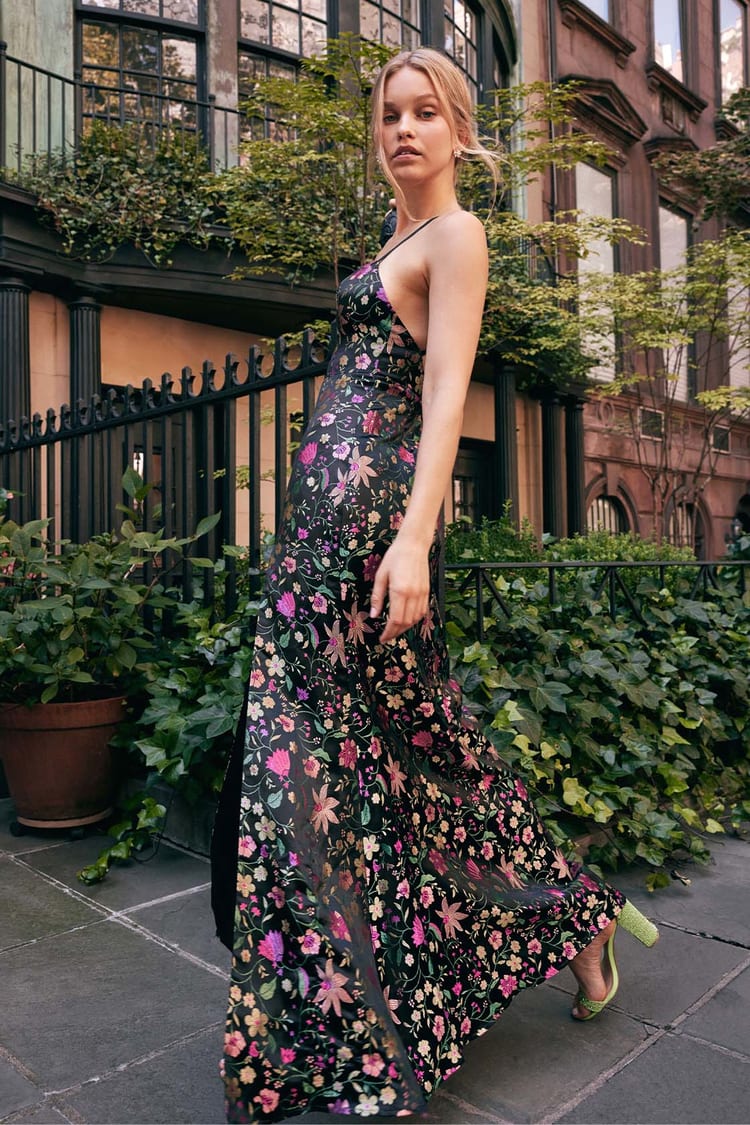 Black Floral Dress - Brocade Maxi Dress - Floral Mermaid Dress - Lulus