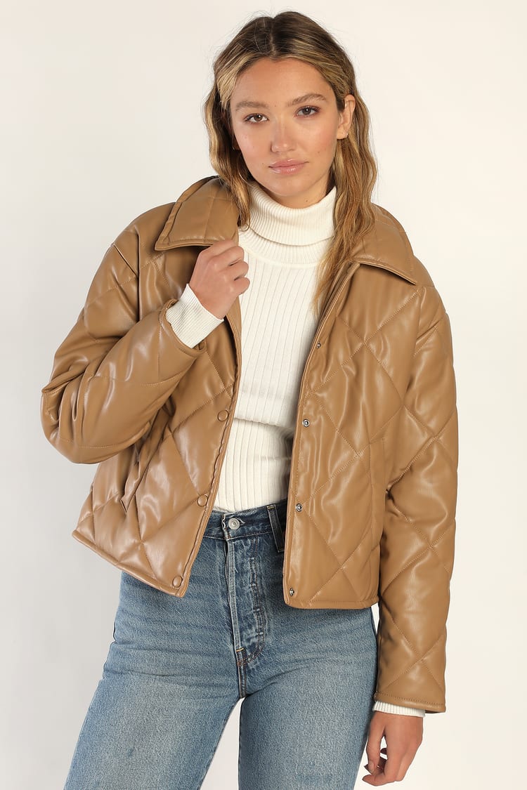 Vero Moda Bellagabi - Tan Quilted Jacket - Vegan Leather Jacket - Lulus