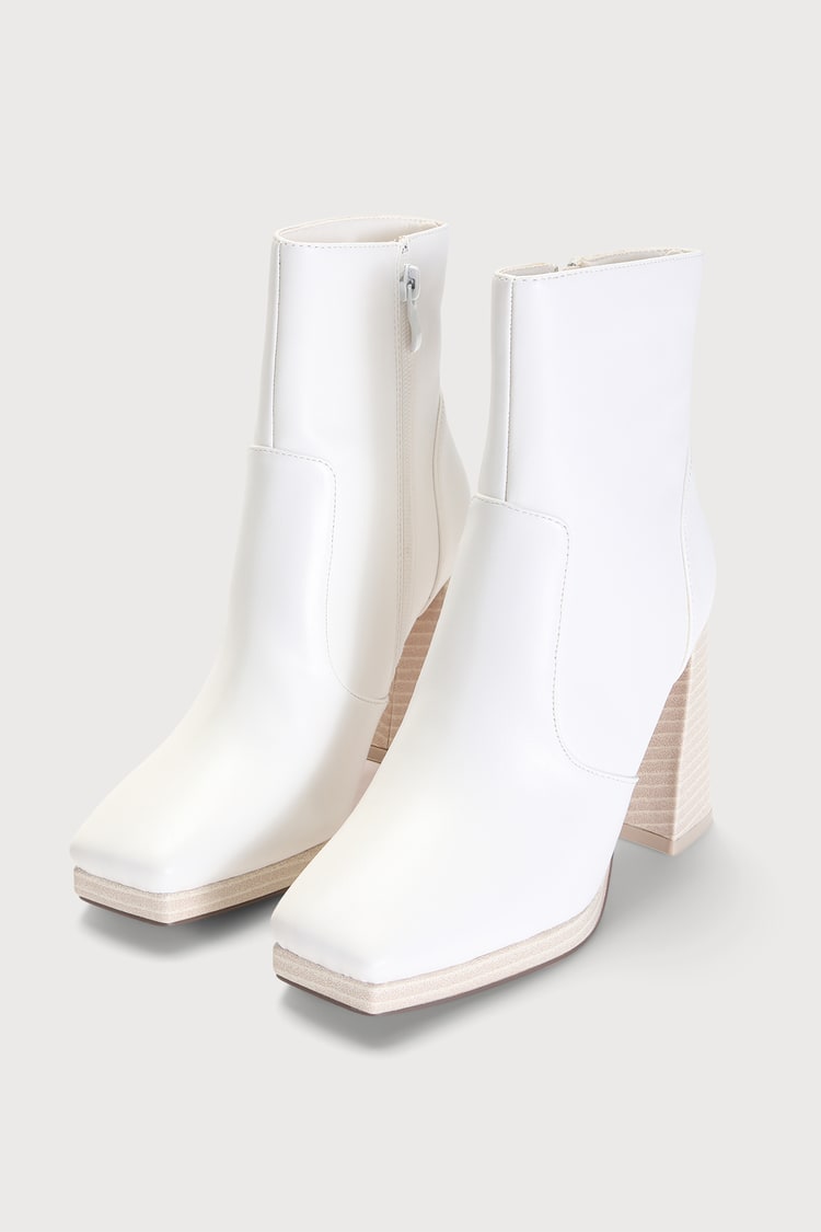 Square Toe Boots - Boots - Platform Boots - White Boots - Lulus
